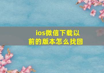 ios微信下载以前的版本怎么找回