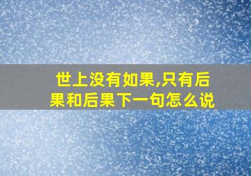 世上没有如果,只有后果和后果下一句怎么说