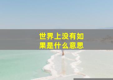 世界上没有如果是什么意思