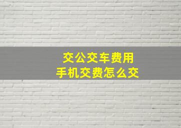 交公交车费用手机交费怎么交