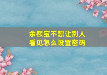 余额宝不想让别人看见怎么设置密码