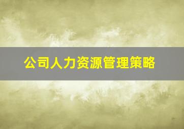 公司人力资源管理策略