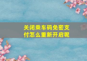 关闭乘车码免密支付怎么重新开启呢