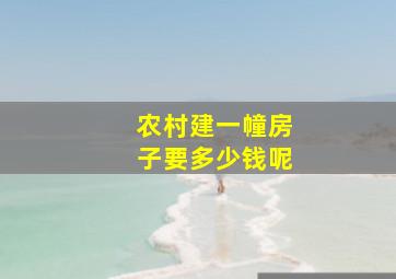 农村建一幢房子要多少钱呢