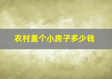 农村盖个小房子多少钱