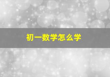 初一数学怎么学