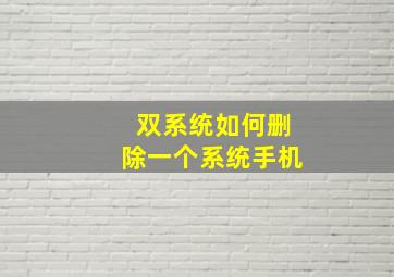 双系统如何删除一个系统手机