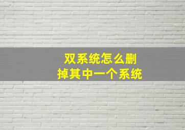 双系统怎么删掉其中一个系统