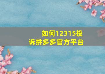 如何12315投诉拼多多官方平台