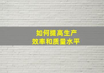 如何提高生产效率和质量水平