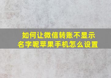 如何让微信转账不显示名字呢苹果手机怎么设置