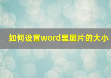 如何设置word里图片的大小