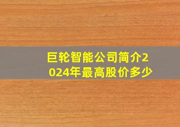 巨轮智能公司简介2024年最高股价多少