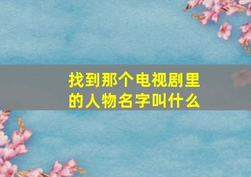 找到那个电视剧里的人物名字叫什么