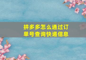 拼多多怎么通过订单号查询快递信息