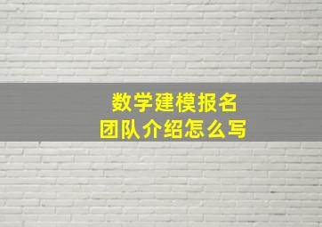 数学建模报名团队介绍怎么写