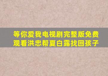 等你爱我电视剧完整版免费观看洪忠帮夏白露找回孩子