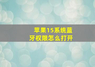 苹果15系统蓝牙权限怎么打开