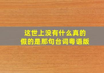 这世上没有什么真的假的是那句台词粤语版