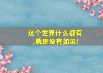 这个世界什么都有,就是没有如果!